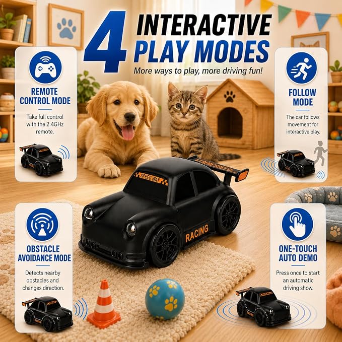 BYTEWAR 3-in-1 Smart RC Car with Follow & Escape Modes, 360° Stunt Drift, Car Simulated Sounds and Headlights, Kids Toys for Age 3+