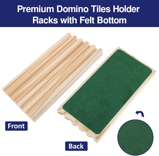GOTHINK Wooden Domino Racks Set of 8 Trays with Felt Bottom for Mexican Train Dominoes Games, Non-Slip Domino Tiles Holders, Mexican Train Accessories for Adults & Kids - Dominoes NOT Included