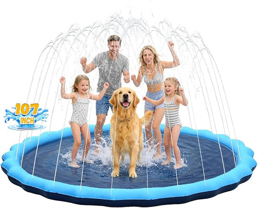 107inch Extra Large Non-Slip Splash Pad Sprinkler for Kid and Dog, Kiddie Dog Pool, Toddler Outdoor Toys for Ages 3-12 Boys Girls, Summer Outdoor Water Kids Toys, Parent Games, Backyard, Lawn