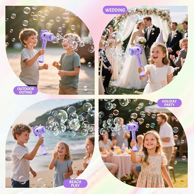 Unicorn Automatic Bubble Wand,Fully Automatic Bubble Machine Wand Toy,Suitable for 3-8 Years Old Toddler Outdoor Play,Cute Summer Toy, Perfect Easter, for Little Girls and Boys (Purple)