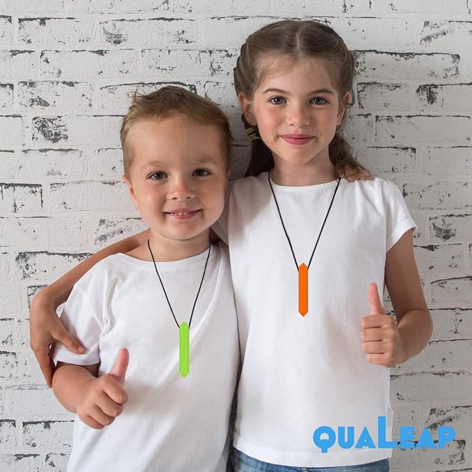 Xtra Tough (XT) Sensory Chew Necklace for Kids, Boys or Girls (5 Pack) - Chewing Necklace Teething Necklace Teether Necklace Chew Toys - Teething Toys Designed for Autism ADHD (5 Colors)