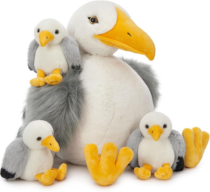 MaoGoLan 4Pcs Seagull Stuffed Animal with Babies Inside,17.7" Mama Seagull Plush with Three Adorable Baby Plushies for Small Hand,Beach Plush Lover Gift for Kids,Boys,Girls