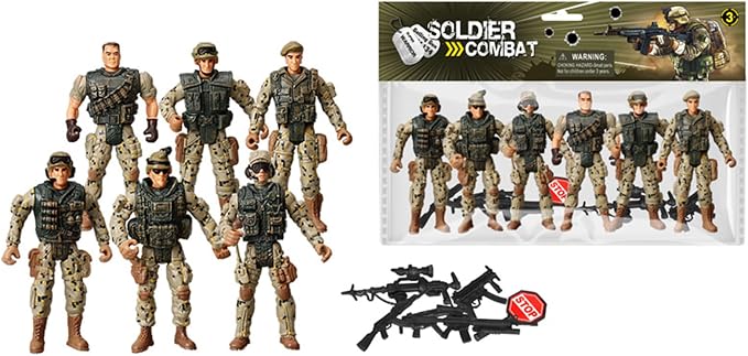 SCAHOW 6pcs Military Action Figures, Soldier Toys for 3 4 5 6 7+ Year Old Boys, Amy Men Action Figures & Playsets with Accessories, Gifts for Kids Toddlers, Christmas Stocking Stuffers Party Favor