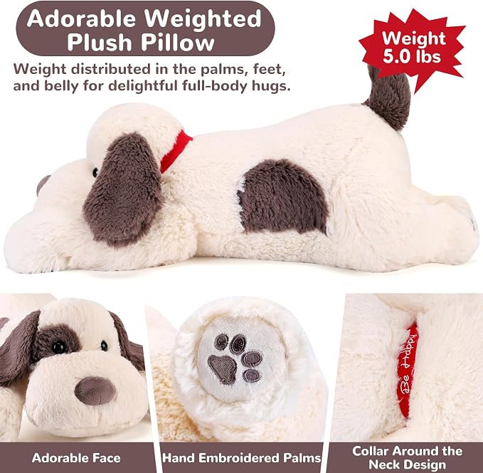 meowtastic Grey & White Dog Weighted Stuffed Animals - 28 Inch 5.0 Pounds Weighted Plush Dog Stuffed Animals - Large Stuffed Dog Plush - Cute Plush Toys Gifts for Kids & Adults (28" 5.0 lbs)