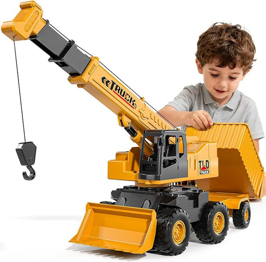 KukuFun 3-in-1 Truck Toys for Boys 3-5 Year Old, Construction Sandbox Toy with Dump Crane Bulldozer，Indoor/Outdoor Sand Toys for Kids Toddlers Girls Age 3-8，Birthday Gifts