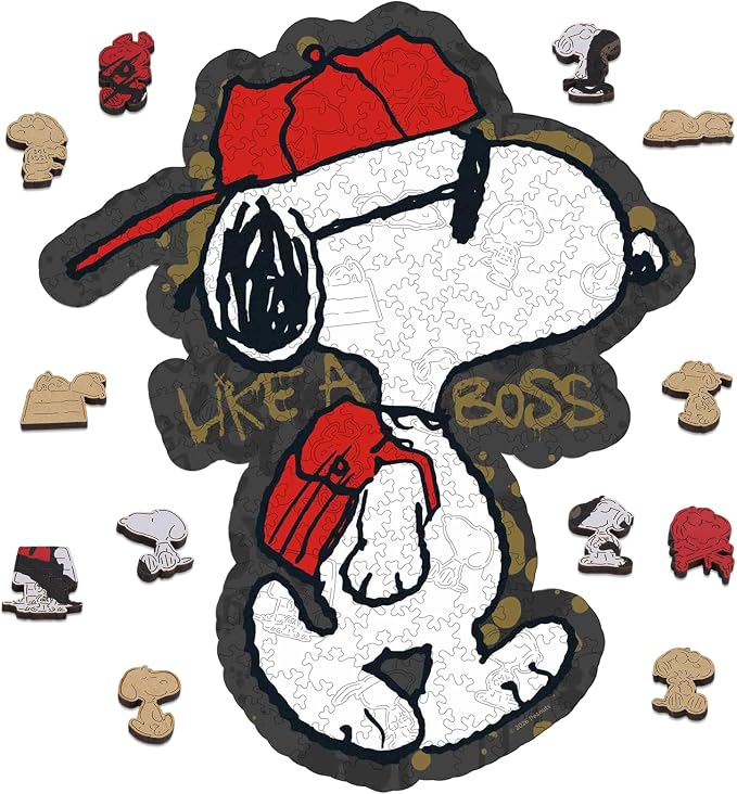 Peanuts Wooden Puzzles for Adults – Snoopy Puzzles for Fans, 200 Pieces Unique Shaped Jigsaw Puzzles, Best Gift for Snoopy Lovers, 5MM Thick, Officially Licensed Merchandise – Joe Cool, 12.5" x 10.4"