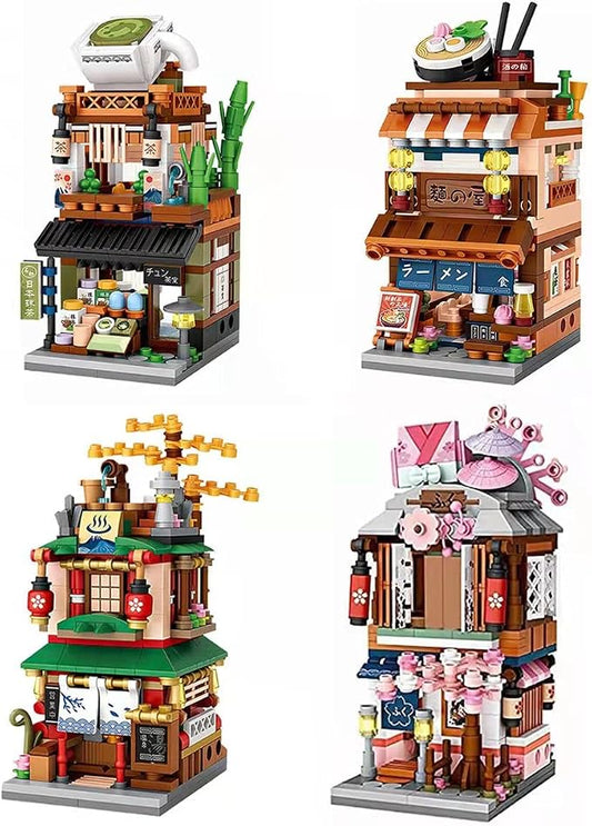 ELAICREE Japanese Street View Shop Building Blocks House Toy, 4 Models Mini DIY Building Blocks Model MOC Construction Toy, Gift for 6-12 Years Old Kid Girls and Boys