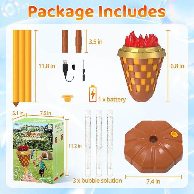 Bubble Machine Toys for Kids: Bubble Torch Blower Maker with Flame Light Music, 47" Adjustable Height, Bubbles Wand Outdoor Toys for Summer Camping Essentials Halloween Wedding Backyard Pool Party