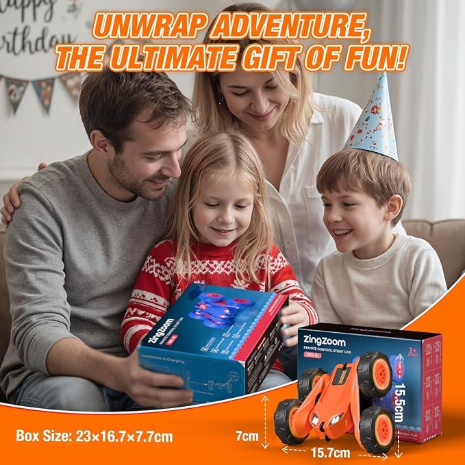 Remote Control Car, Rechargeable RC Cars & Remote 360° Flips Rotating 2.4Ghz 4WD All Terrain Stunt Race Car Toy Christmas Birthday Gift for Kids Boys 3-12
