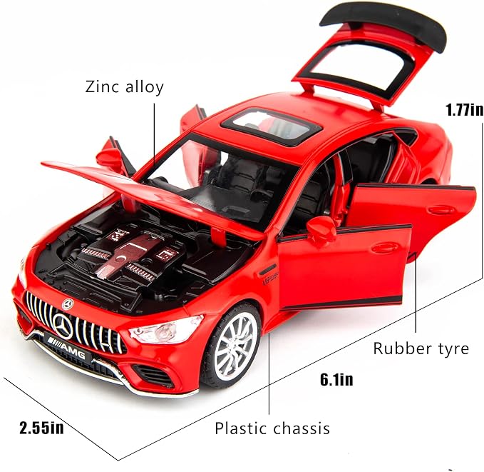 WAKAKAC 1/32 AMG GT63 Model Car Zinc Alloy Diecast Collectible Toy Car Pull Back with Light and Sound Toy Vehicle for 3+ Years Old Kids(Red)