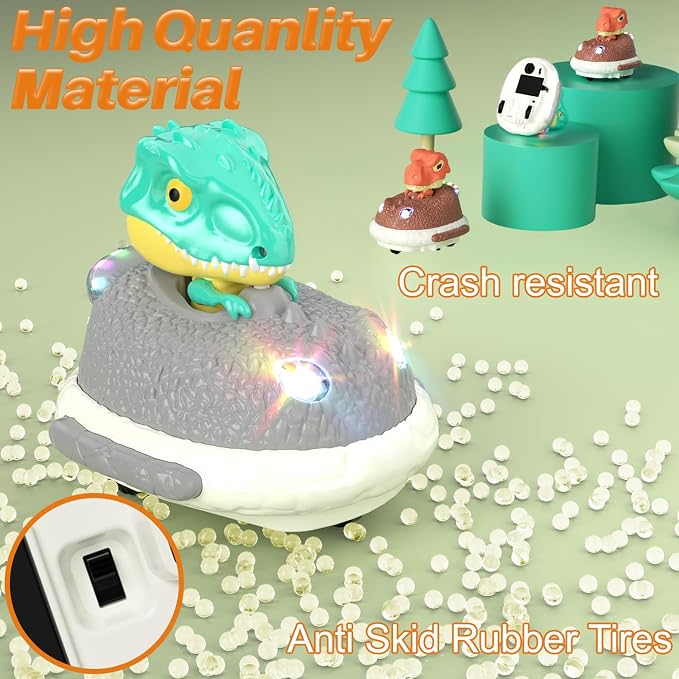 Dinosaur Remote Control Car Toys Set, Dino RC Race Vehicles Playset, Electronic Bump Pop Game, Cool Indoor Outdoor Birthday Gift 6 8-12 Years Old Toddlers Boys Girls Children Teen