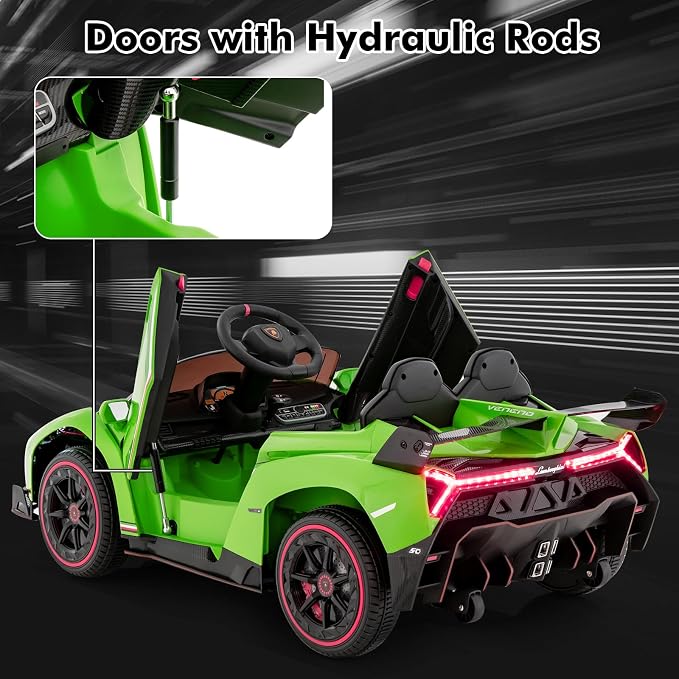 INFANS 2 Seater Kids Ride on Car, 12V 4WD Licensed Lamborghini Veneno Powered Electric Vehicle with Hydraulic Doors, Rocking Mode, Adjustable Speeds, Remote Control, MP3, Headlight (Green)