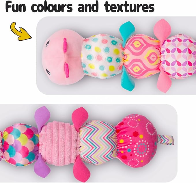 Sumobaby Infant Baby Musical Stuffed Animal Activity Soft Toys with Multi-Sensory Crinkle, Rattle and Textures, for Tummy Time Newborn 0-3-6-12 Months Girls, Caterpillar, Pink