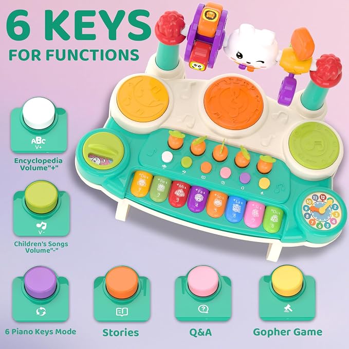 20-in-1 Musical Piano Keyboard Toy, Toddler Drum Set for 1-3, Blue | STEM Educational Sensory, Interactive Montessori Preschool, Electronic Learning Light-up - Baby 1st Birthday Gift 12-36 Month