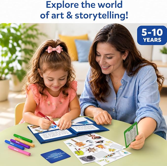 Skillmatics Storybook Art Kit - Create Adventure Stories, DIY Craft & Writing Kit with 300+ Stickers, Scrapbooking & Journal Activity, Screen-Free Fun, Gifts for Kids Ages 5, 6, 7, 8, 9, 10