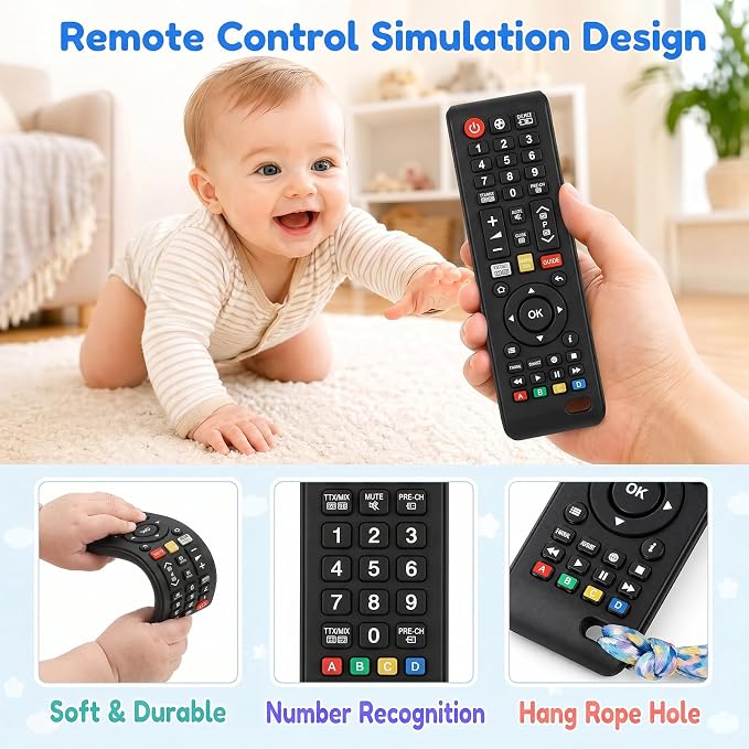 Phone Remote Teethers for Baby, Teething Toys for Baby 3 6 12 18 Months, TV Remote Control Phone Baby Teether Toys, Babies Chew Toys, Food Grade Silicone Teething Toys for Infants, BPA Free