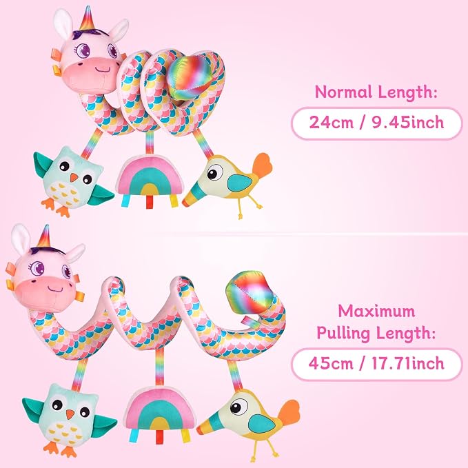 Car Seat Toys for Infants 0-6 months, Spiral Hanging Crib Stroller Activity Toys with Rattles, Baby Car Seat Accessories Toy for Developing Sensory & Motor Skills, Ideal Gift for Newborn Infant