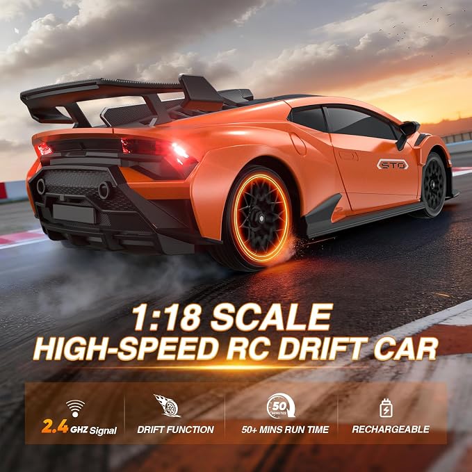 Lamborghini Remote Control Car, 1:18 Scale Officially Licensed Lambo Toy Car, 35KM/H High Speed Fast RC Drift Car with LED Light 2.4GHz Model Cars for Boys Girls Kids Adults Birthday Ideas Gift