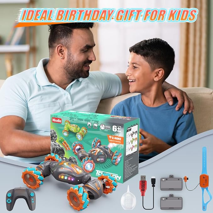 Nicella Remote Control Car, Pink RC Cars for Girls, Gesture Stunt with Light & Music, 4WD, 360° Rotating, 2.4Ghz Remote Control Car Toys, Birthday Gift for Kids Age 6+ (Grey) (Grey)