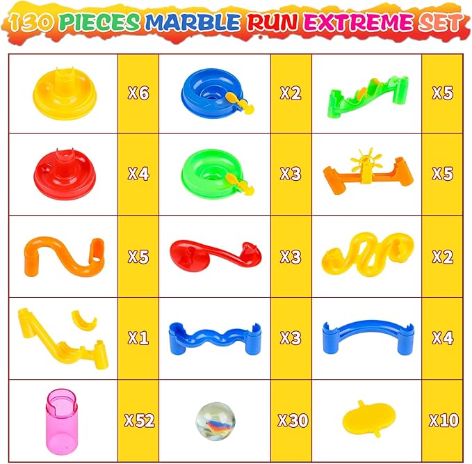 Gifts2U Marble Run Toy, 130Pcs Educational Construction Maze Block Toy Set with Glass Marbles for Kids and Parent-Child Game