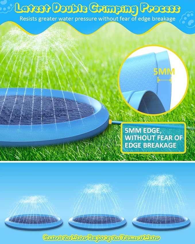 Raxurt Non-Slip Splash Pad for Kids and Dog, 67'' Splash Pad Thicken 0.58mm for Kids Ages 4-8 Toddler Baby Splash Sprinkler Pad Dog Pool Summer Outdoor Water Toys for Boys Girls