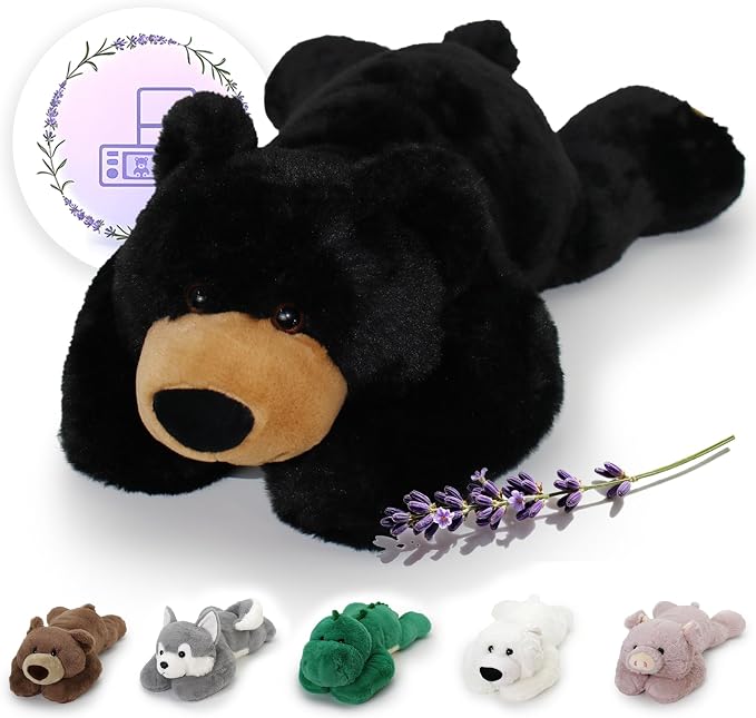 OSOCU® Microwavable & 1.8 LB Weighted Stuffed Animal - Black Bear Heating Pad with Lavender & Tourmaline - Soothing Warm Heatable Plush Toy for Menstrual Cramps, Muscle Aches, Shoulder Tension