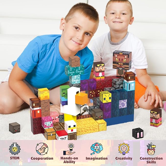 JIMI 120PCS Magnetic Blocks Building Toys, Magnetic Building Blocks Set for Boys Girls Ages 3+, 1 inch Magnet Cubes Montessori Sensory Stacking Construction Toys Christmas Birthday Present