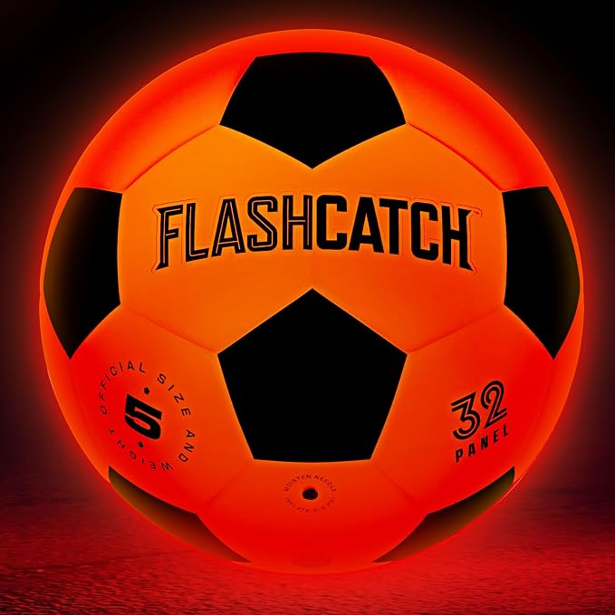 FlashCatch Light Up Soccer Ball - Glow in the Dark - NO 5 - Sports Gear Gifts for Boys & Girls 8-15+ Year Old - Kids, Teens Gift Birthday Ideas - Cool Boy Toys Ages 8 to 15 Glowing Night Activity