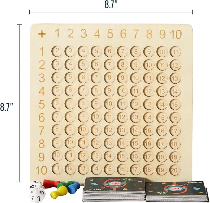 Asweets 2 in 1 Wooden Montessori Multiplication Addition Board Game Montessori Toy Educational Math Table Board Game Double-Sided Boards for Toddlers and Preschool Gifts for Kids