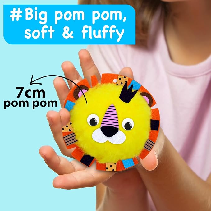 EZCRA Big Pom Pom Animal Craft Kit for Kids Ages 4-8 - DIY Pom Pom Crafts for Girls Boys Toddlers - Make 10 Plush Animals - Mess Free Arts and Crafts Kit