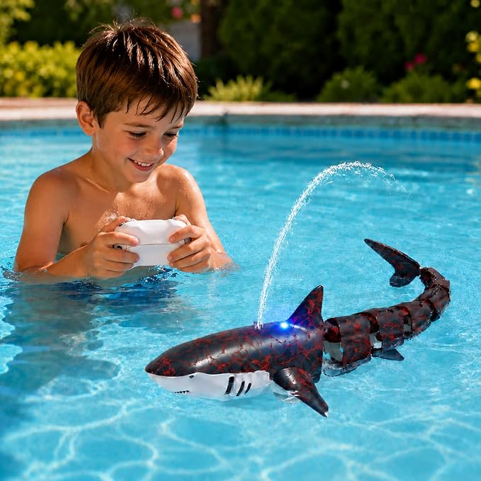 Remote Control Shark Toy for Kids Ages 8-12, 2.4Ghz RC Shark Water Toys with LED Lights for Pool Lake Pond, Swimming Shark Pool Toys for Boys Girls, Toy Shark Gifts for Kids 6 7 8 9 10 Year olds