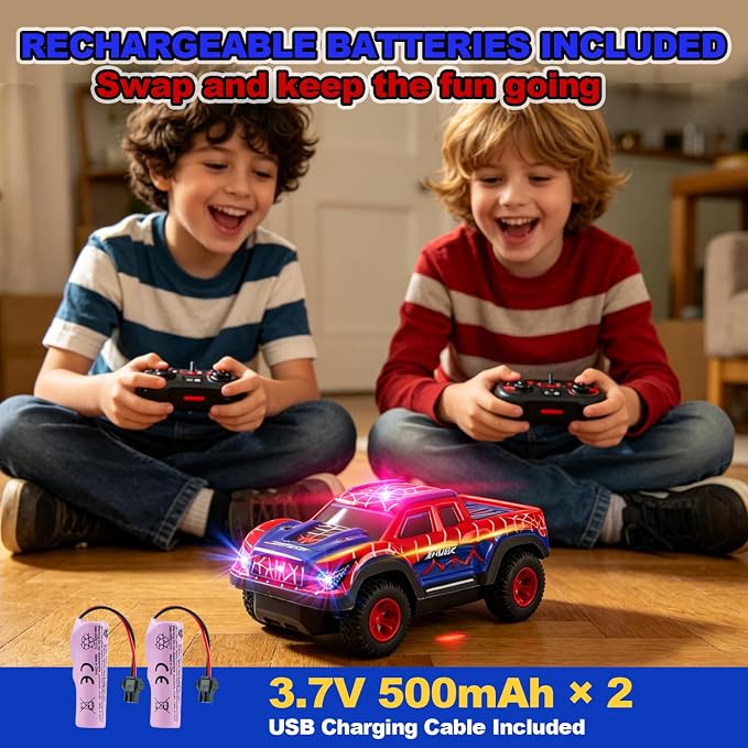 Spider RC Car for Kids, 1:24 Remote Control Car with Color-Changing LED Lights, 2.4GHz 50m Range, 2 Rechargeable Batteries, Assorted Black/Red, Racing Toy Gift for Boys Girls Ages 6-12
