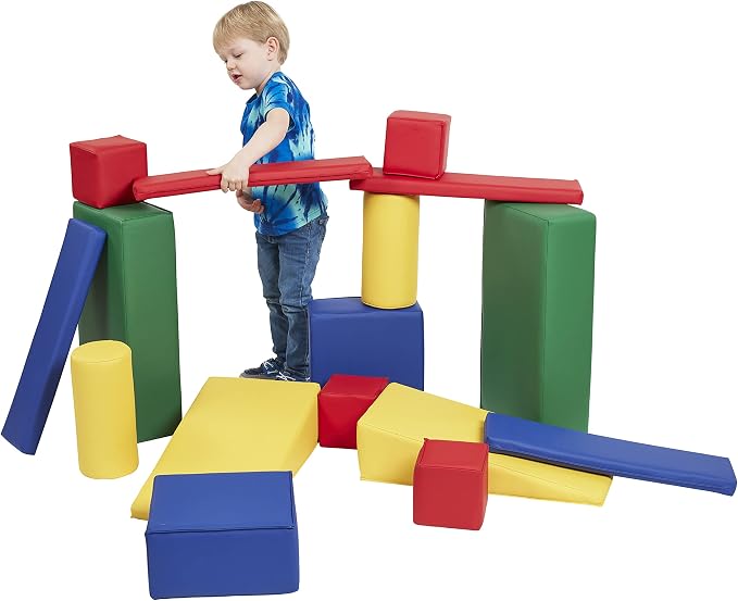 ECR4Kids SoftZone Soft Builder Blocks, Foam Shapes, Assorted, 16-Piece