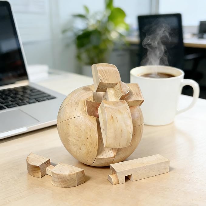 Brain Teasers Wooden Apple Puzzles for Adults - Challenging 3D IQ Logic Games for Teens 14+, Stress Relief Desk Toys & Office Decor, Unique Gifts for Women,Men,Grandparents (Natural)