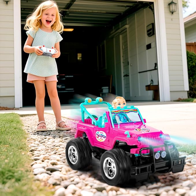 ULOVEME RC Cars - Remote Control Car with 5.5" Doll for Girls, 2.4GHz Je ep RC Cars - Simple Control Toy Cars for Kids (Hot Pink)