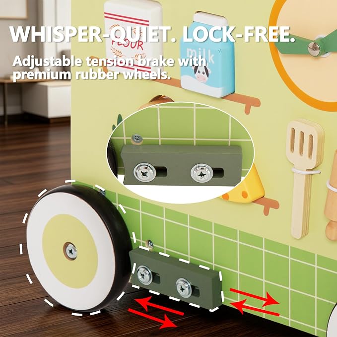 6-in-1 Wooden Baby Push Walker, Montessori Activity Center for Toddlers 1-3, Pretend Play Kitchen Stroller with Speed Control & Shape Sorter, Early Learning Development Gift for Boys Girls