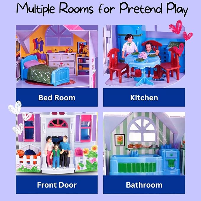 Liberty Imports My Pretty Dollhouse Fold and Go Pretend Play Mini Folding Doll House Playset with Pocket Toy Family Figures, Home Furniture and Accessories
