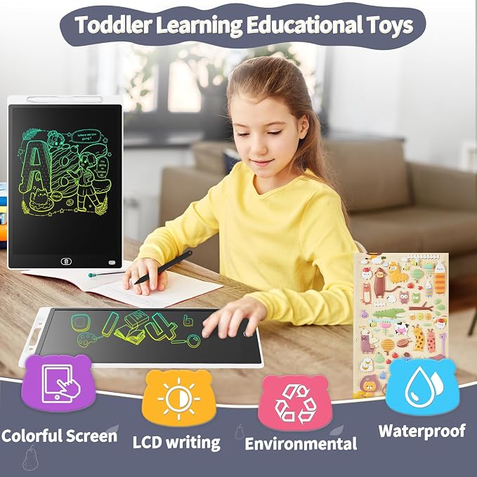Genialba LCD Writing Board 10 Inches, Colourful Electronic Tablet, Portable Erasable Drawing Board, Graphic Tablet for Children's Games 3 4 5 6 7 Year Old Kid Boys Girls (White)