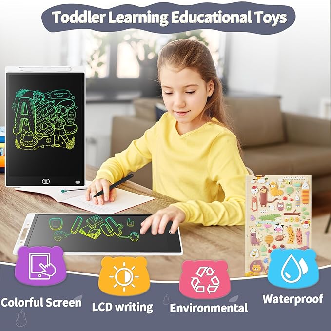 Genialba LCD Writing Board 12 Inches, Colourful Electronic Tablet, Portable Erasable Drawing Board, Graphic Tablet for Children's Games 3 4 5 6 7 Year Old Kid Boys Girls (White)