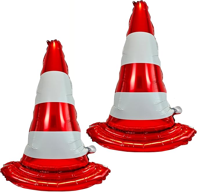 2PCS Self standing Racing Traffic Cones Foil Balloon car balloons for birthday boy race Themed party Baby Shower traffic cones party race track Decorations Supplies