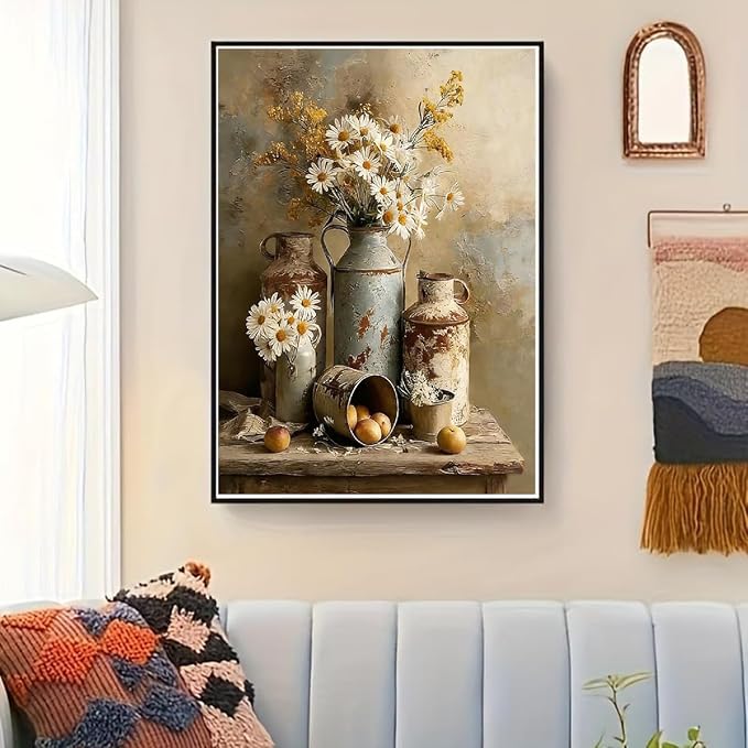 Paint by Numbers for Adults and Kids Beginner, Daisy Flower Painting by Number Kits On Canvas, Number Artist Paint by Number Kit Oil Painting Acrylic Paints, Home Wall Decor Gift 12X16 inch