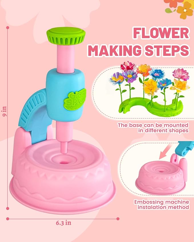 DIY Art Flower Toys Include Extra Accessories Set, Arts and Crafts Activity Kit for Kids, Flower Garden Building Toys for Girls, Birthday Gifts for 3 4 5 6 7 8 9 10 11 12 Year Old Girls (Pink)