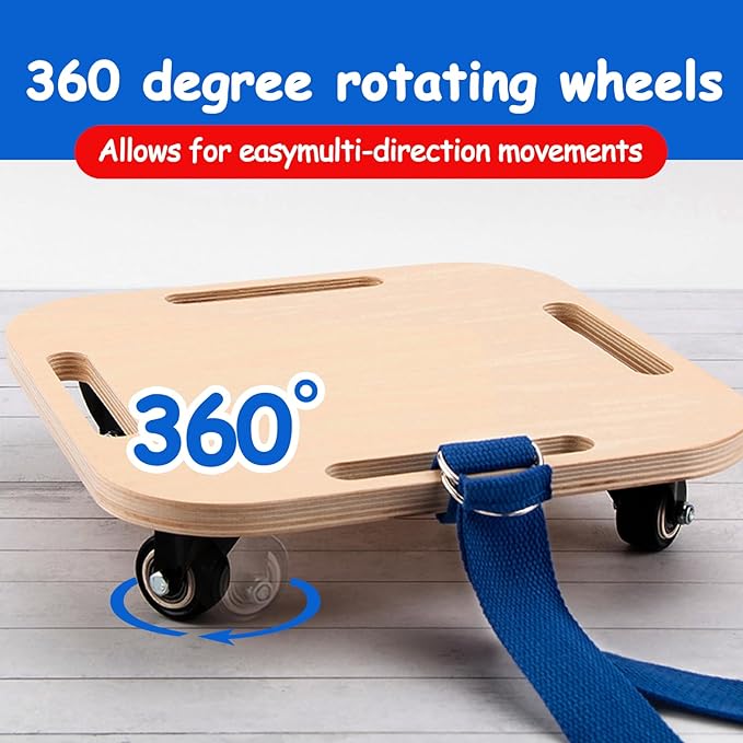 Kids Sitting Scooter Board with Universal Wheels and Handles, Safety Wooden Scooter for Kids Ages 3+ Manual Sport Scooters for Indoor & Gym Class