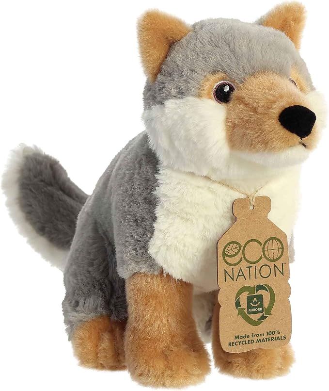 Aurora® Responsibly Made Eco Nation™ Wolf Stuffed Animal - Ideal for Playtime Adventures - Perfect for Birthdays or Just Because - Gray 9 Inches