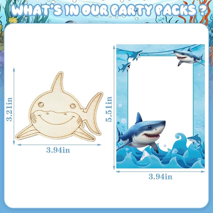Xvvti 12PCS Shark Party Favors- DIY Shark Wood Painting Kits with Art Supplies – Fun Thank You Gifts, Birthday Party& Goodie Bag Stuffer
