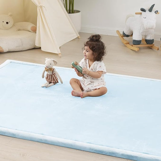 1.5" Thick Padded Baby Play Mat for Floor Tummy Time, Pro Soft Foam Activity Playroom Playmats, Easy Care with Non-Slip Safe for Infant Toddler Kids Crawling 59"x 71" (Blue)