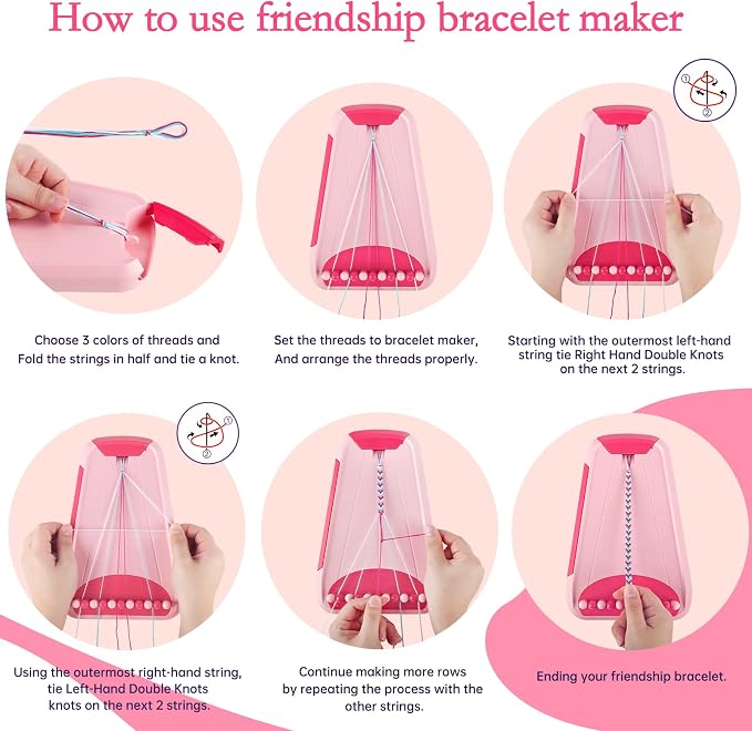 Rdfmy Friendship Bracelet Making Kit for Girls — DIY String Bracelet Maker with Letter Beads, Arts and Crafts Jewelry Kit for Kids Ages 6-12, Birthday Summer Camp Gifts for Teens Pink with Red