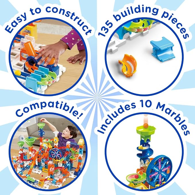 VTech Marble Rush Adventure Set, Construction Toys for Kids with 10 Marbles and 128 Building Pieces, Electronic Track Set for Boys and Girls, Colour-Coded Building Toy with Music and Sound, 4 Years +