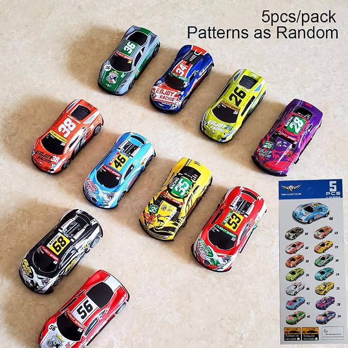 Pull Back Racing Cars Die cast Race Car Vehicles,3 Inch Metal Friction Powered Car Toys for Toddlers, Set of 5 (Racing Cars)