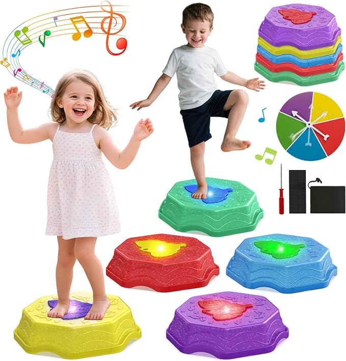 Stepping Stones for Kids with Light & Music,Toddler Sensory Toy for Obstacle Course Coordination，4 Year Old Girl Birthday Easter Gifts for Kids Boys Girls 3+